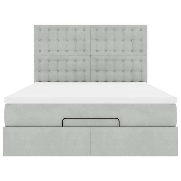 Cadru de pat otoman cu saltele Gri deschis 140x190cm catifea - WALTI WALTI