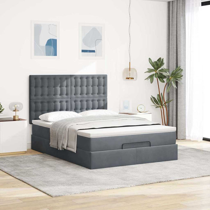 Cadru de pat otoman cu saltele Gri închis 140x190cm catifea - WALTI WALTI