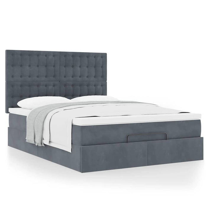 Cadru de pat otoman cu saltele Gri închis 140x190cm catifea - WALTI WALTI