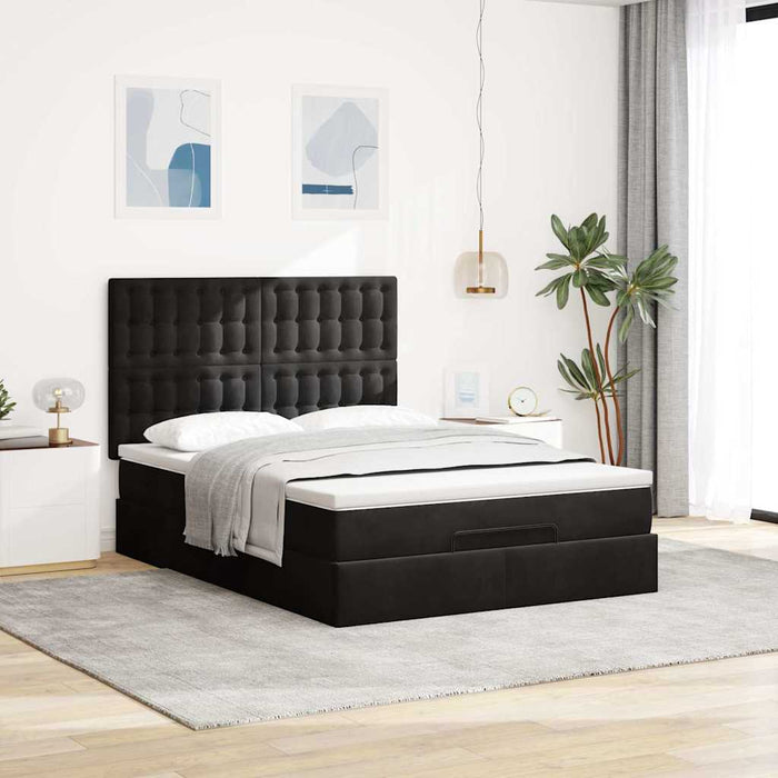 Cadru de pat otoman cu saltele, catifea neagră 140x190cm - WALTI WALTI