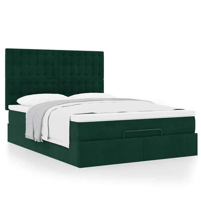 Cadru de pat otoman cu saltele, catifea verde închis 140x190cm - WALTI WALTI
