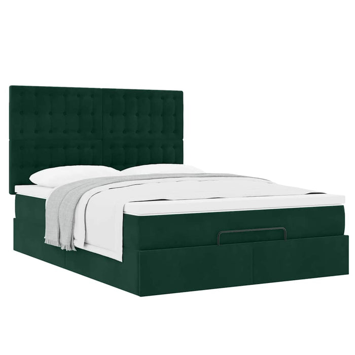 Cadru de pat otoman cu saltele, catifea verde închis 140x190cm - WALTI WALTI