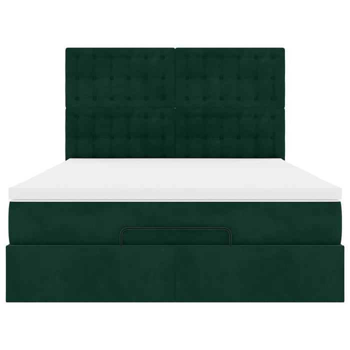 Cadru de pat otoman cu saltele, catifea verde închis 140x190cm - WALTI WALTI