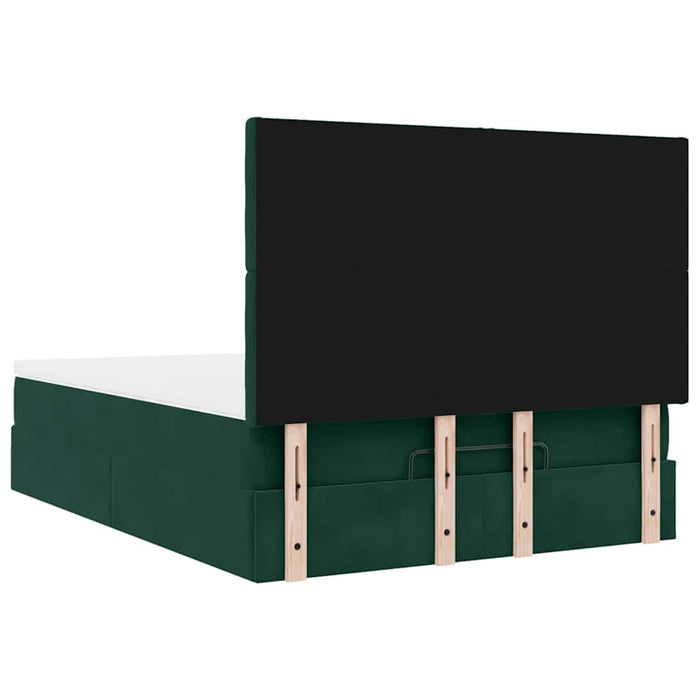 Cadru de pat otoman cu saltele, catifea verde închis 140x190cm - WALTI WALTI