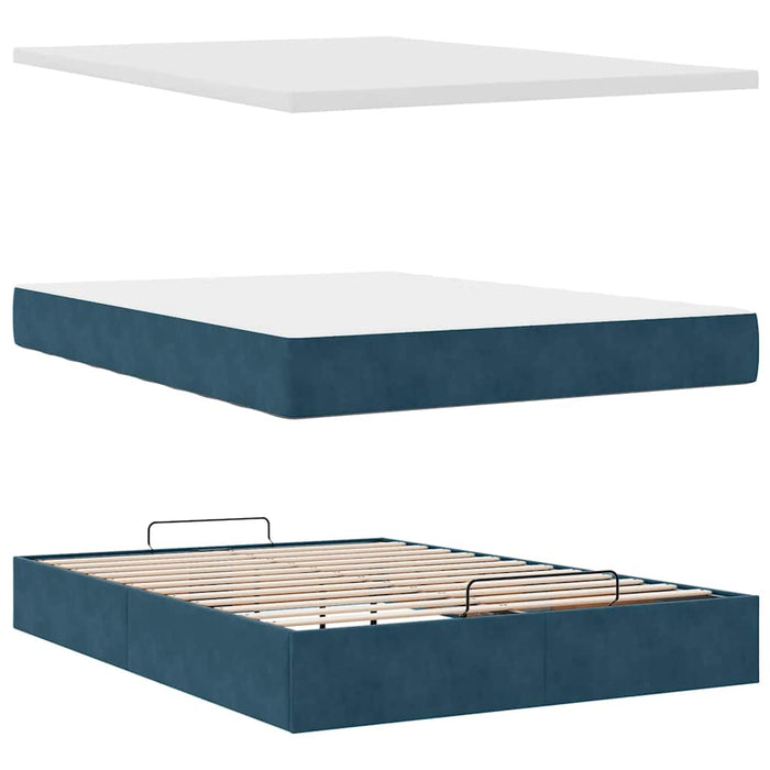 Cadru pat otoman cu saltele Albastru închis 140x190cm catifea - WALTI WALTI