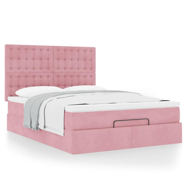 Cadru de pat otoman cu saltele Roz 140x190cm catifea - WALTI WALTI