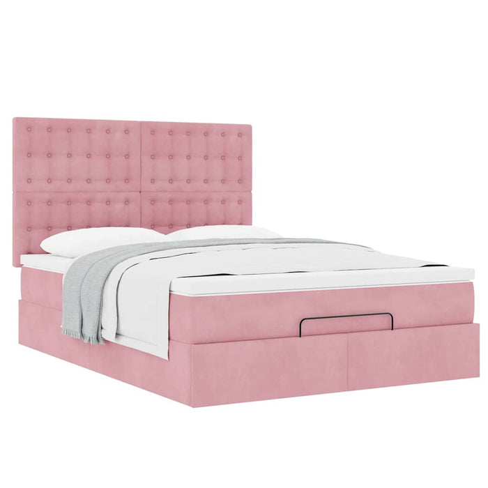 Cadru de pat otoman cu saltele Roz 140x190cm catifea - WALTI WALTI
