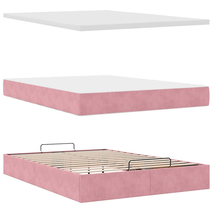Cadru de pat otoman cu saltele Roz 140x190cm catifea - WALTI WALTI