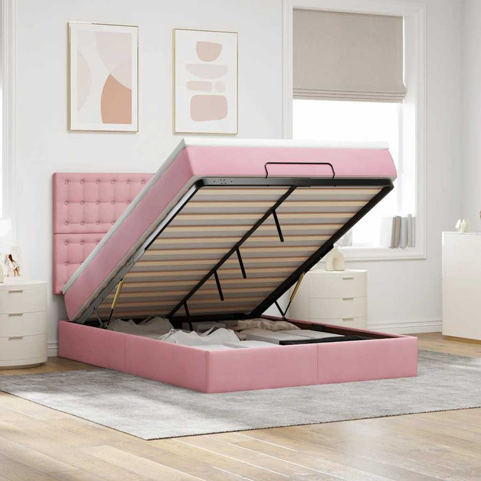 Cadru de pat otoman cu saltele Roz 140x190cm catifea - WALTI WALTI