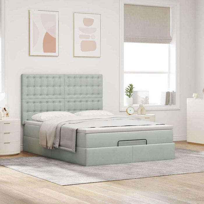 Cadru de pat otoman cu saltele Gri deschis 140x200cm catifea - WALTI WALTI