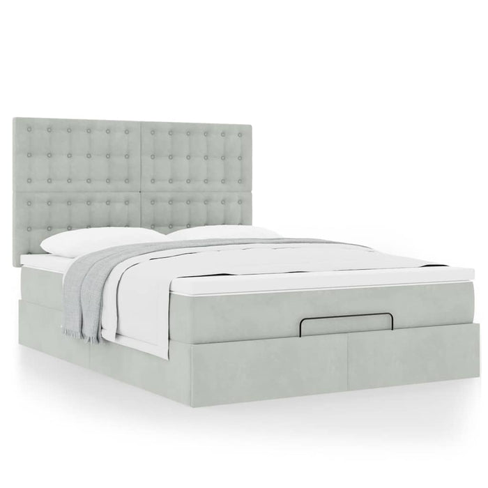 Cadru de pat otoman cu saltele Gri deschis 140x200cm catifea - WALTI WALTI