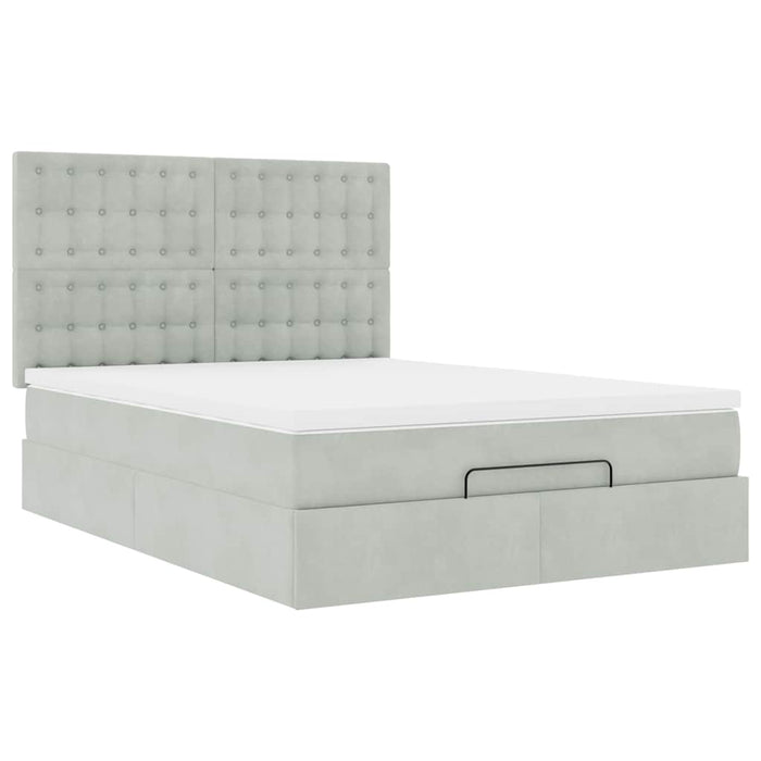 Cadru de pat otoman cu saltele Gri deschis 140x200cm catifea - WALTI WALTI