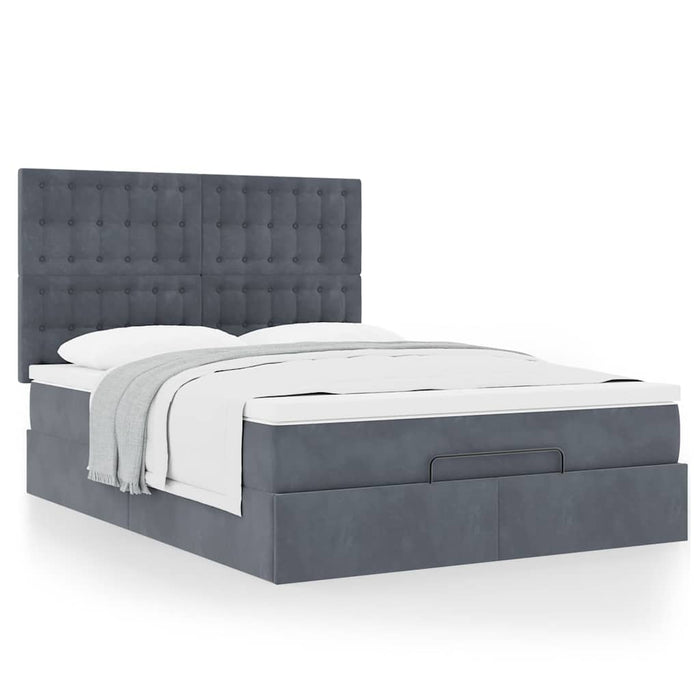 Cadru de pat otoman cu saltele Gri închis 140x200cm catifea - WALTI WALTI