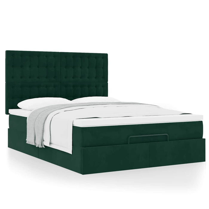 Cadru de pat otoman cu saltele verde închis 140x200cm catifea - WALTI WALTI