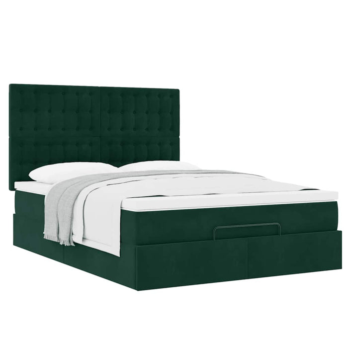 Cadru de pat otoman cu saltele verde închis 140x200cm catifea - WALTI WALTI