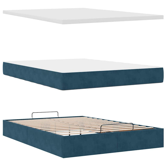 Cadru pat otoman cu saltele Albastru închis 140x200cm catifea - WALTI WALTI