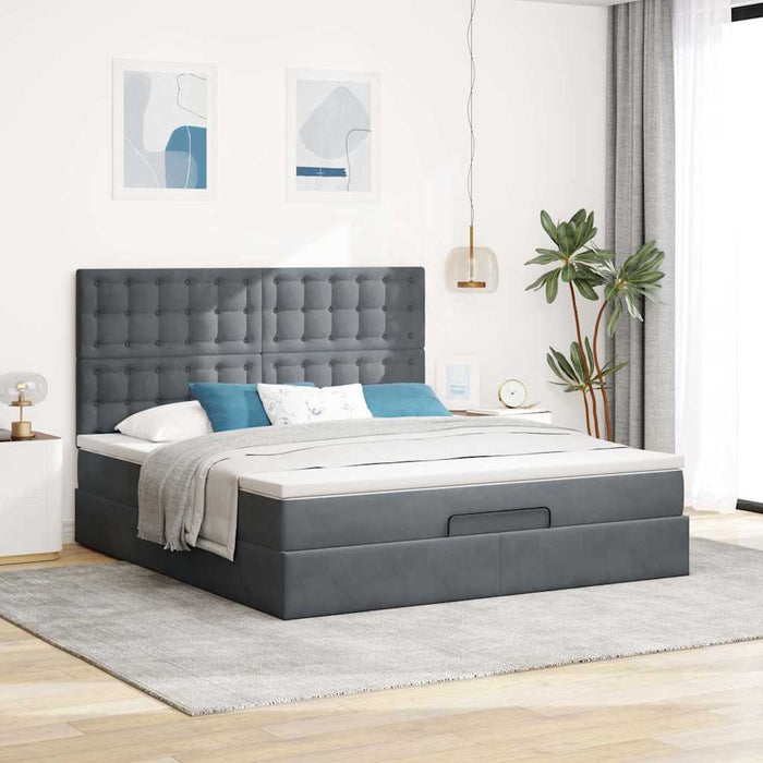 Cadru de pat otoman cu saltele Gri închis 160x200cm catifea - WALTI WALTI