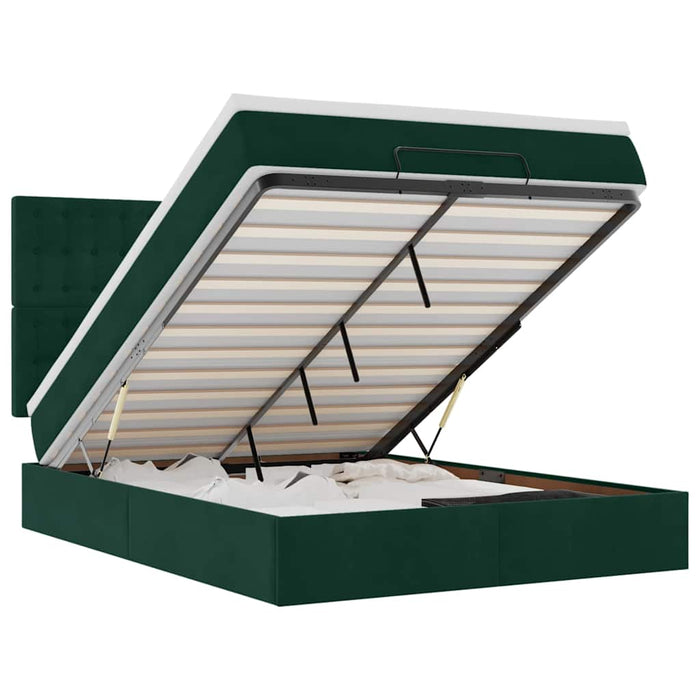 Cadru de pat otoman cu saltele Verde închis 160x200cm catifea - WALTI WALTI