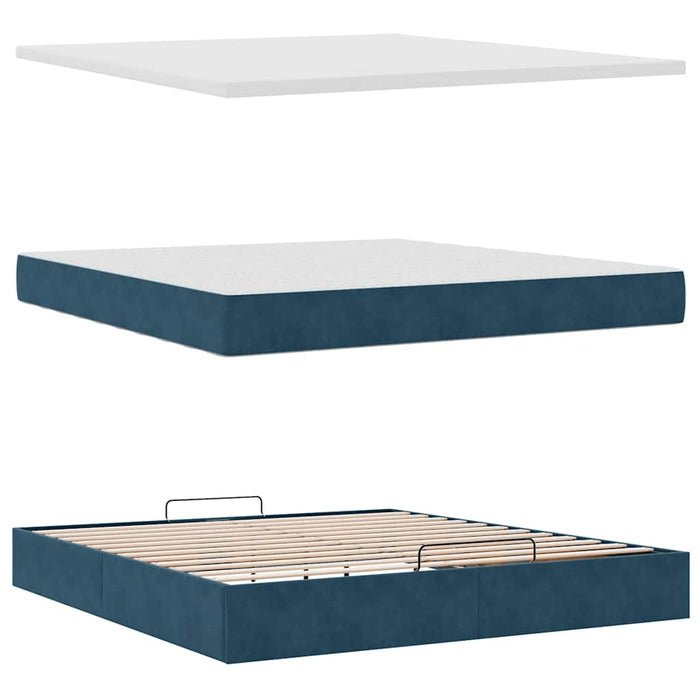 Cadru pat otoman cu saltele Albastru închis 160x200cm catifea - WALTI WALTI