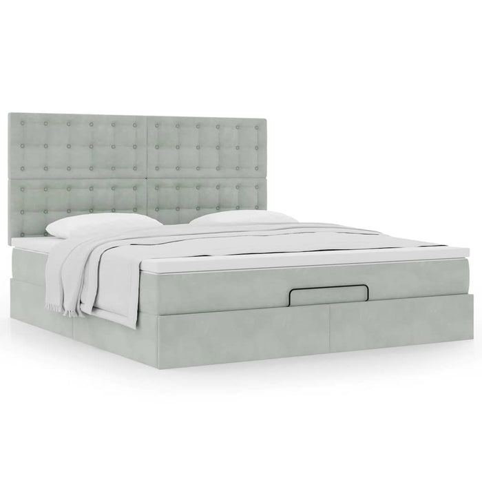 Cadru de pat otoman cu saltele Gri deschis 180x200cm catifea - WALTI WALTI