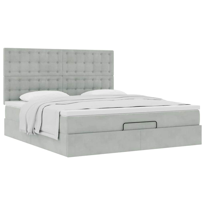 Cadru de pat otoman cu saltele Gri deschis 180x200cm catifea - WALTI WALTI