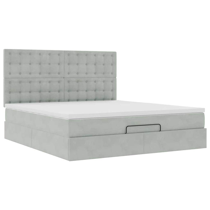 Cadru de pat otoman cu saltele Gri deschis 180x200cm catifea - WALTI WALTI