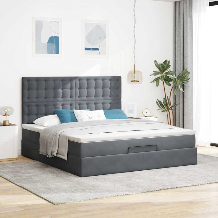 Cadru de pat otoman cu saltele Gri închis 180x200cm catifea - WALTI WALTI