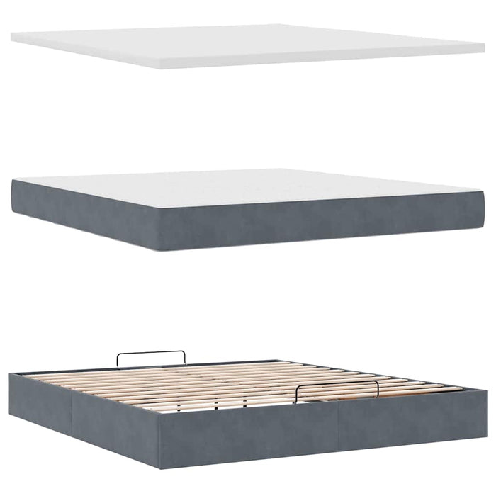 Cadru de pat otoman cu saltele Gri închis 180x200cm catifea - WALTI WALTI