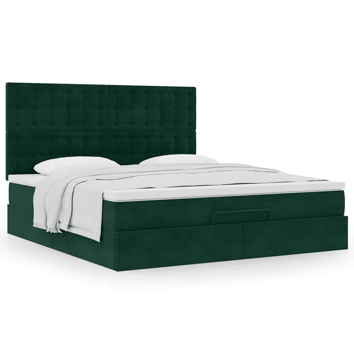 Cadru de pat otoman cu saltele, catifea verde închis 180x200cm - WALTI WALTI