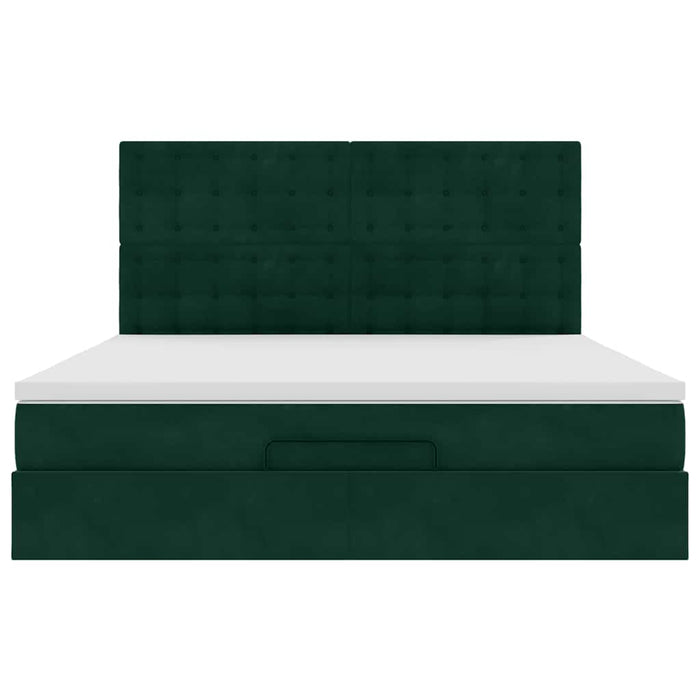 Cadru de pat otoman cu saltele, catifea verde închis 180x200cm - WALTI WALTI
