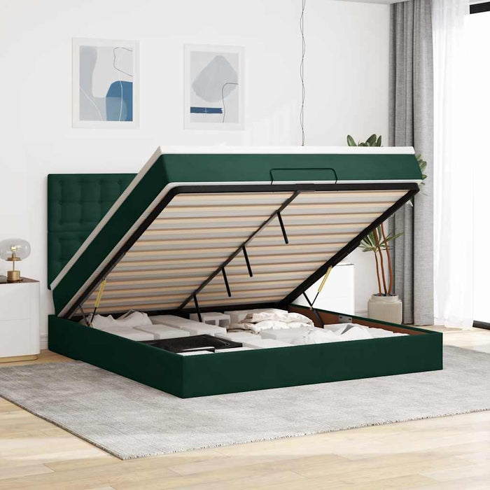Cadru de pat otoman cu saltele, catifea verde închis 180x200cm - WALTI WALTI