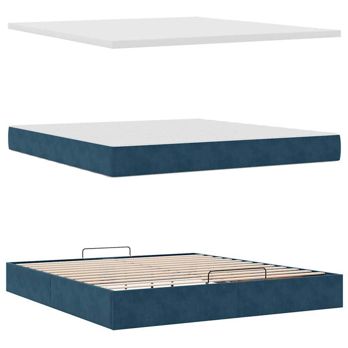 Cadru pat otoman cu saltele Albastru închis 180x200cm catifea - WALTI WALTI