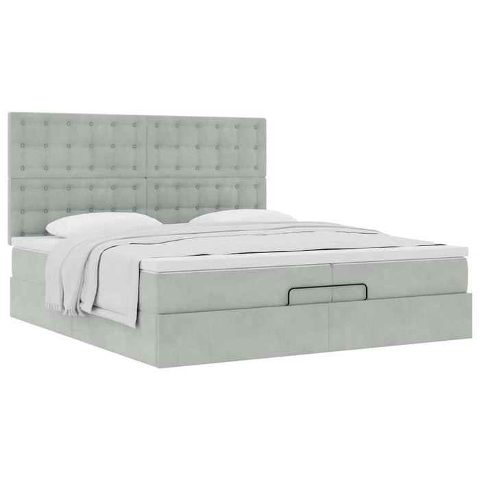 Cadru de pat otoman cu saltele Gri deschis 200x200cm catifea - WALTI WALTI