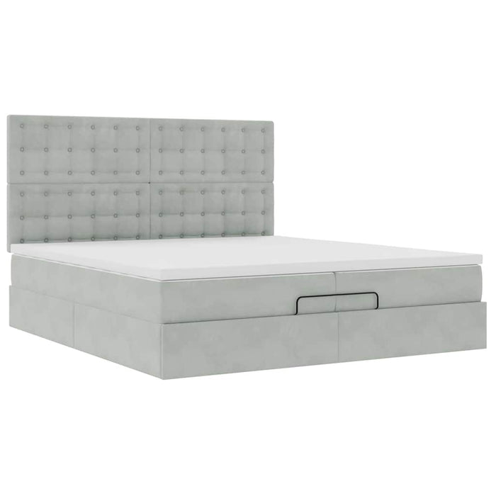 Cadru de pat otoman cu saltele Gri deschis 200x200cm catifea - WALTI WALTI
