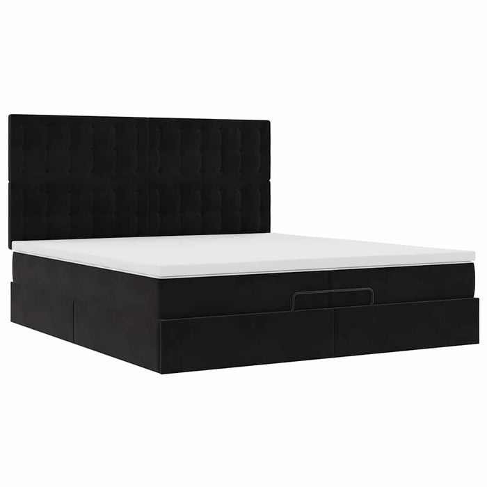 Cadru de pat otoman cu saltele, catifea neagră 200x200cm - WALTI WALTI
