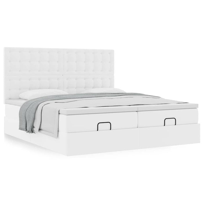 Cadru pat otoman cu saltele alb pur 160x200cm piele artificială - WALTI WALTI