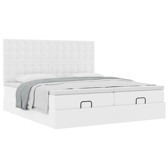 Cadru pat otoman cu saltele alb pur 160x200cm piele artificială - WALTI WALTI