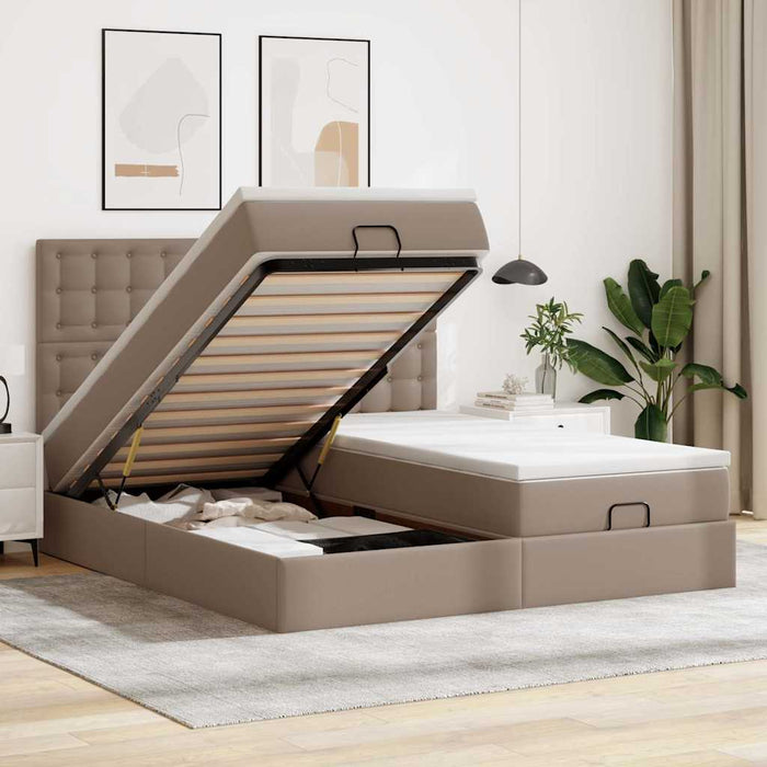 Cadru de pat otoman cu saltele Cappuccino piele artificială WALTI