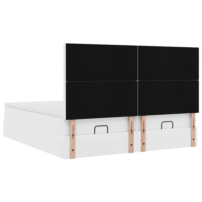 Cadru pat otoman cu saltele alb pur 200x200cm piele artificială - WALTI WALTI