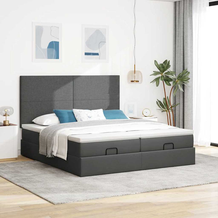 Cadru de pat otoman cu saltele Gri închis 180x200cm țesătură WALTI