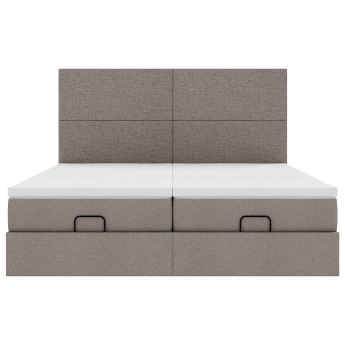 Cadru de pat otoman cu saltele Taupe 200x200cm țesătură WALTI