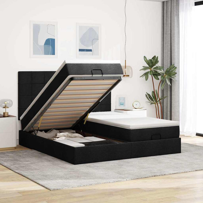 Cadru de pat otoman cu saltele, material negru 160x200cm - WALTI WALTI