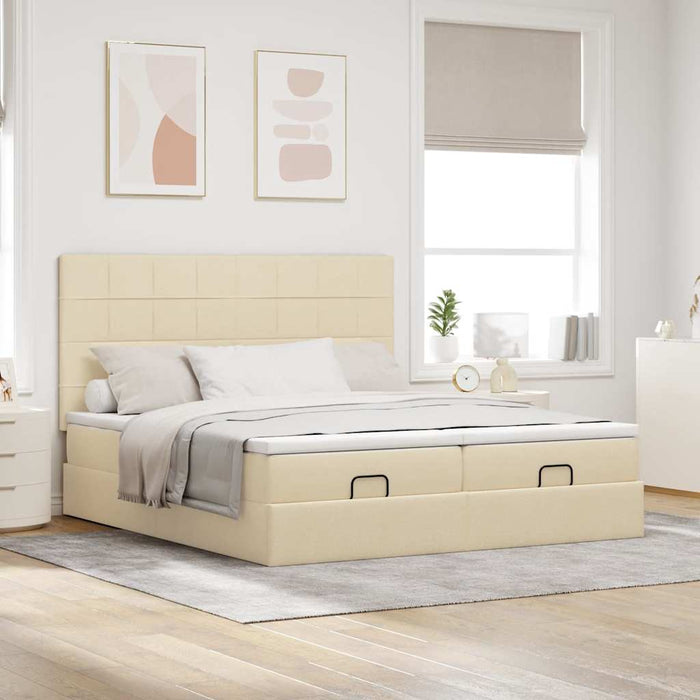 Cadru de pat otoman cu saltele crem 160x200cm stofa WALTI