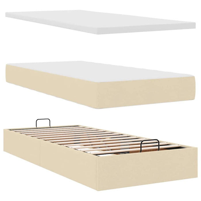 Cadru de pat otoman cu saltele crem 160x200cm stofa WALTI