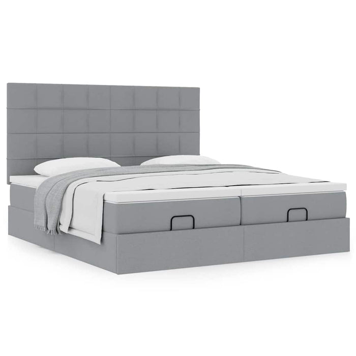 Cadru de pat otoman cu saltele țesătură gri deschis 200x200cm - WALTI WALTI