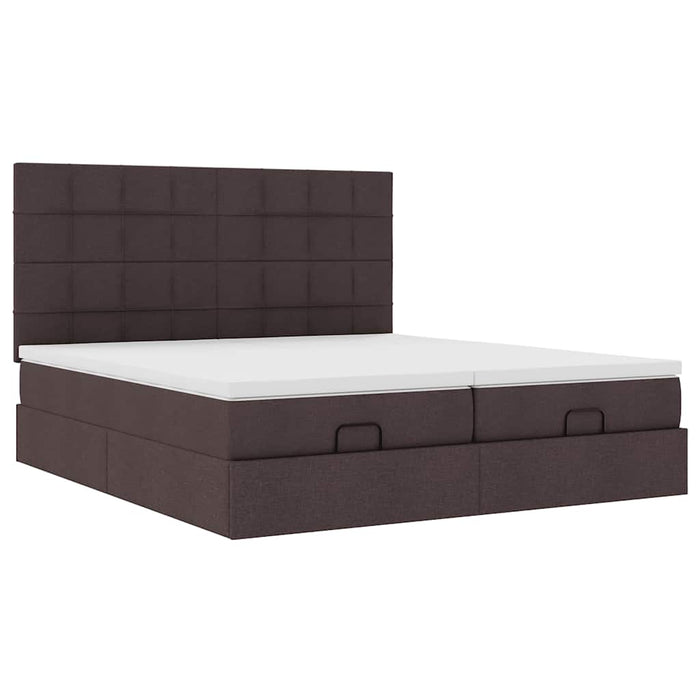Cadru de pat otoman cu saltele țesătură maro închis 200x200cm WALTI
