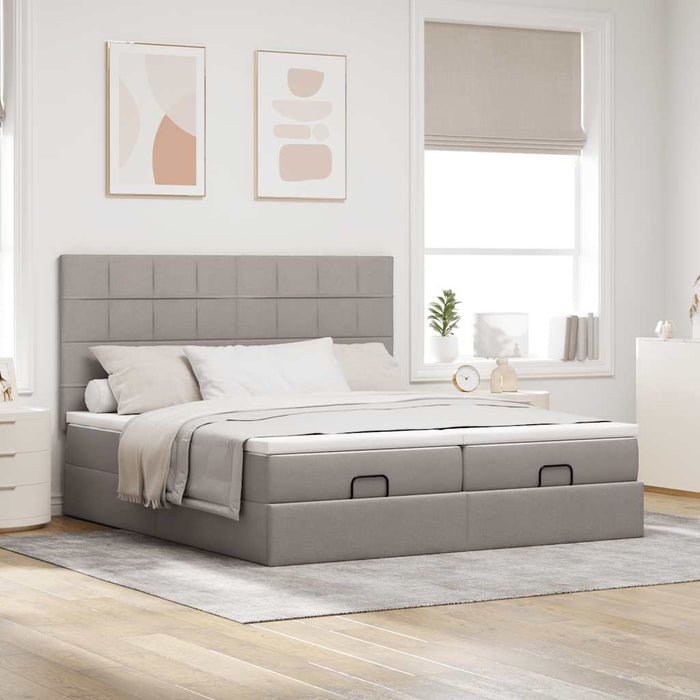 Cadru de pat otoman cu saltele Taupe 200x200cm țesătură WALTI