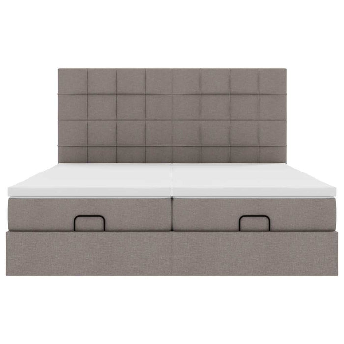 Cadru de pat otoman cu saltele Taupe 200x200cm țesătură WALTI
