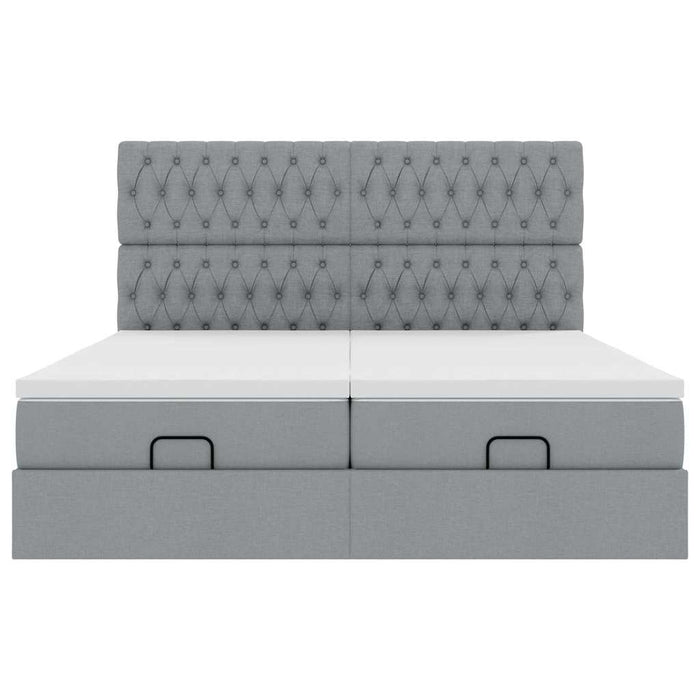 Cadru de pat otoman cu saltele țesătură gri deschis 200x200cm - WALTI WALTI