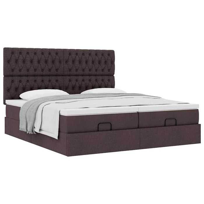Cadru de pat otoman cu saltele țesătură maro închis 200x200cm WALTI